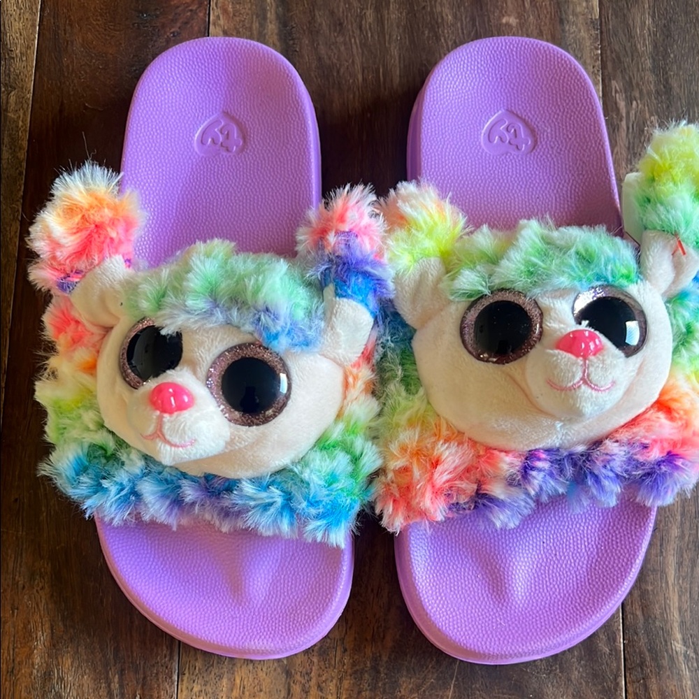 Ty Colorful Plush Kids Slides Slippers Size 1-3 NWT